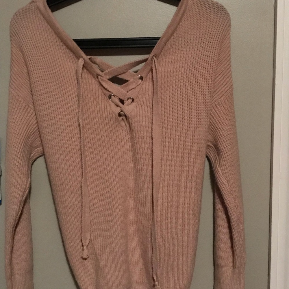 Beige Lace-Front Sweater